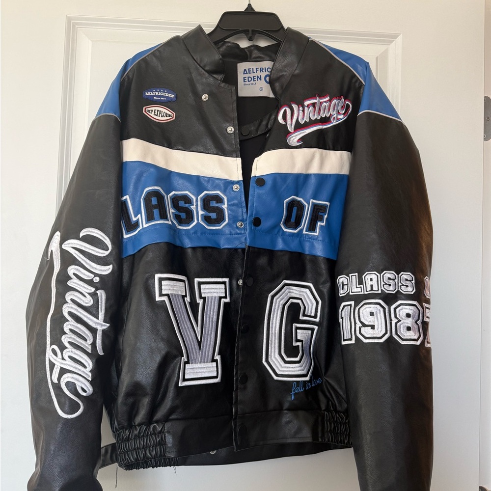 Aelfric Eden Black and Blue Leather Jacket